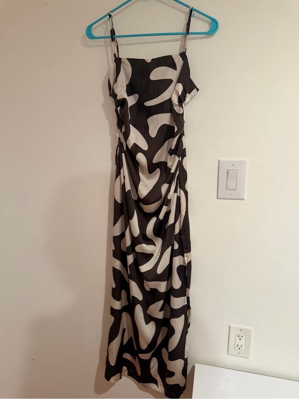 Brown and White Abstract Print Slip Dress